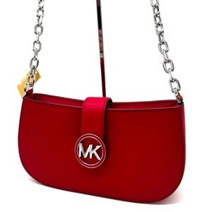 Michael Kors Carmen Small Pouchette Crossbody Bag Red/Silver
